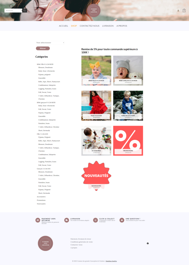 Site e-commerce pour un magasin de vêtements enfants