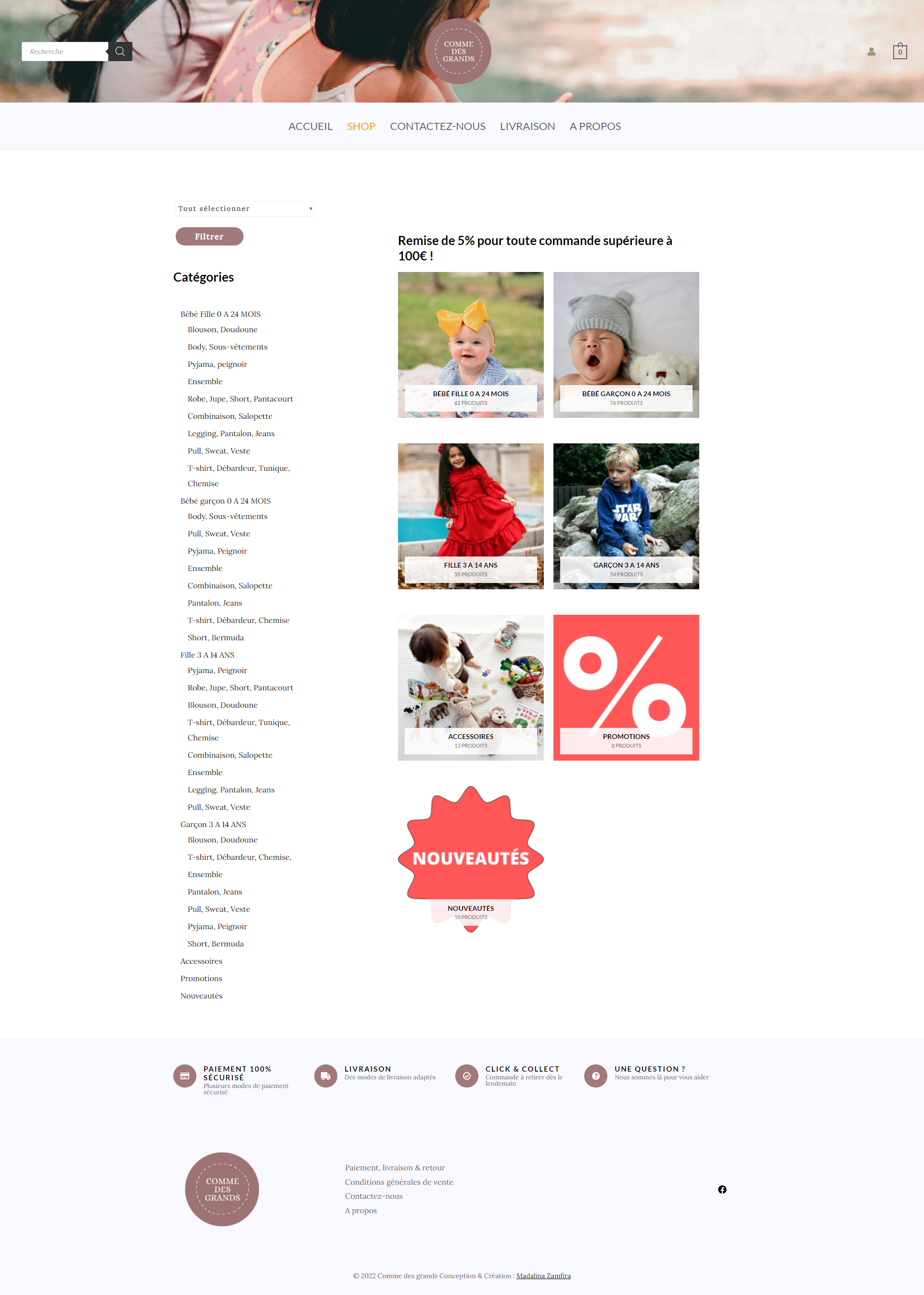 Site e-commerce pour un magasin de vêtements enfants
